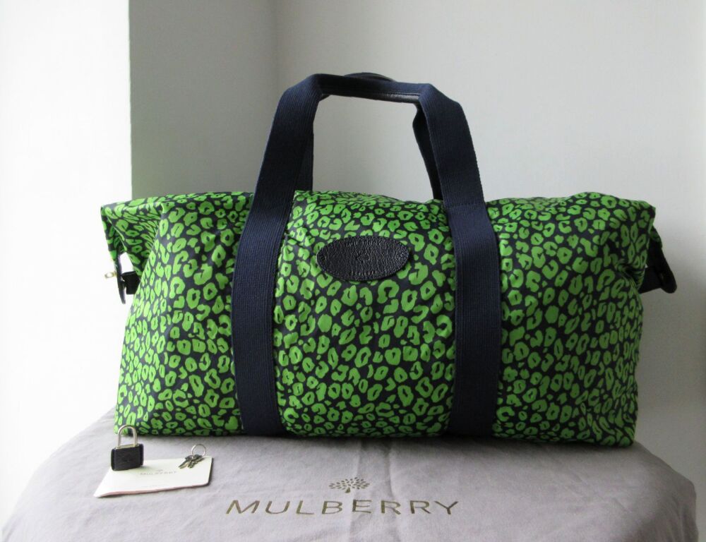 Mulberry Rosie Large Lightweight Foldaway Travel Clipper in Nightshade Blue Mini Leopard Print