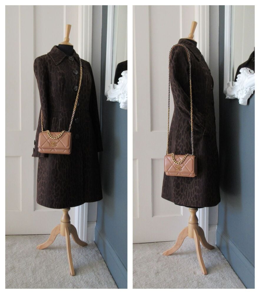Chanel 19 Wallet on Chain WoC in Dark Caramel Lambskin with Tricolore Hardware