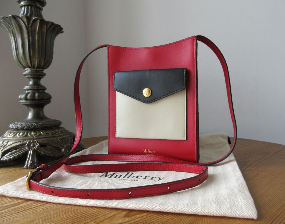 Mulberry Press Stud Medium Phone Pouch in Tricolour Scarlet, Chalk &amp; Black