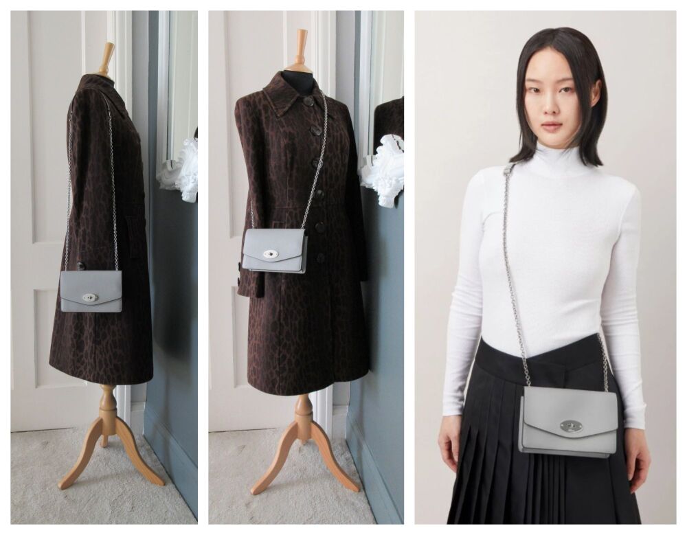 Mulberry Small Darley in Pale Grey Micro Classic Grain Leather with Silver Hardware