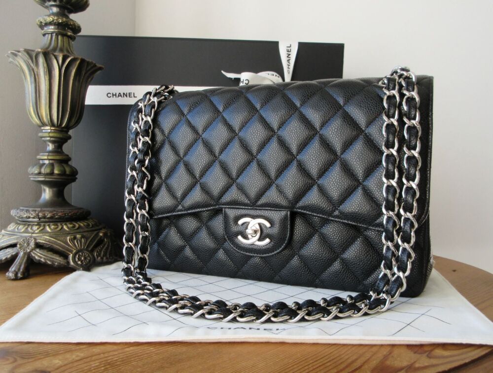 Chanel Timeless Classic 2.55 Large (Jumbo) Double Flap Bag in Black Caviar
