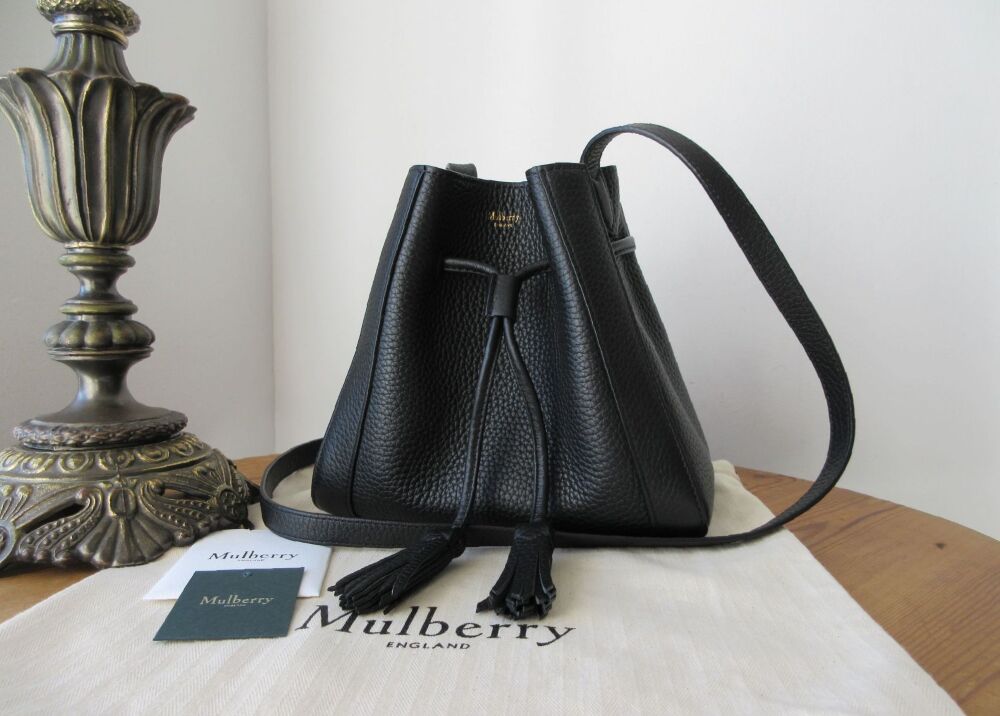 Mulberry Mini Millie Bucket Bag in Black Heavy Grain Leather