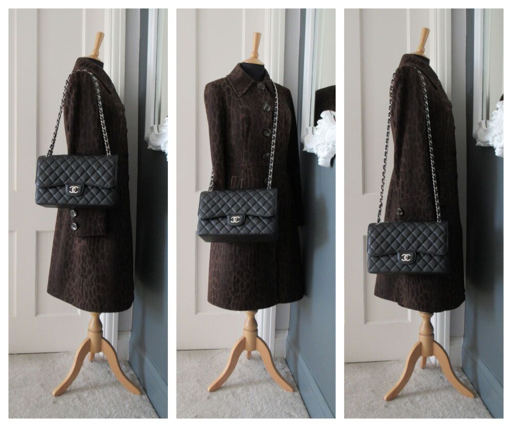 Chanel Timeless Classic 2.55 Large (Jumbo) Double Flap Bag in Black Caviar with Silver Hardware