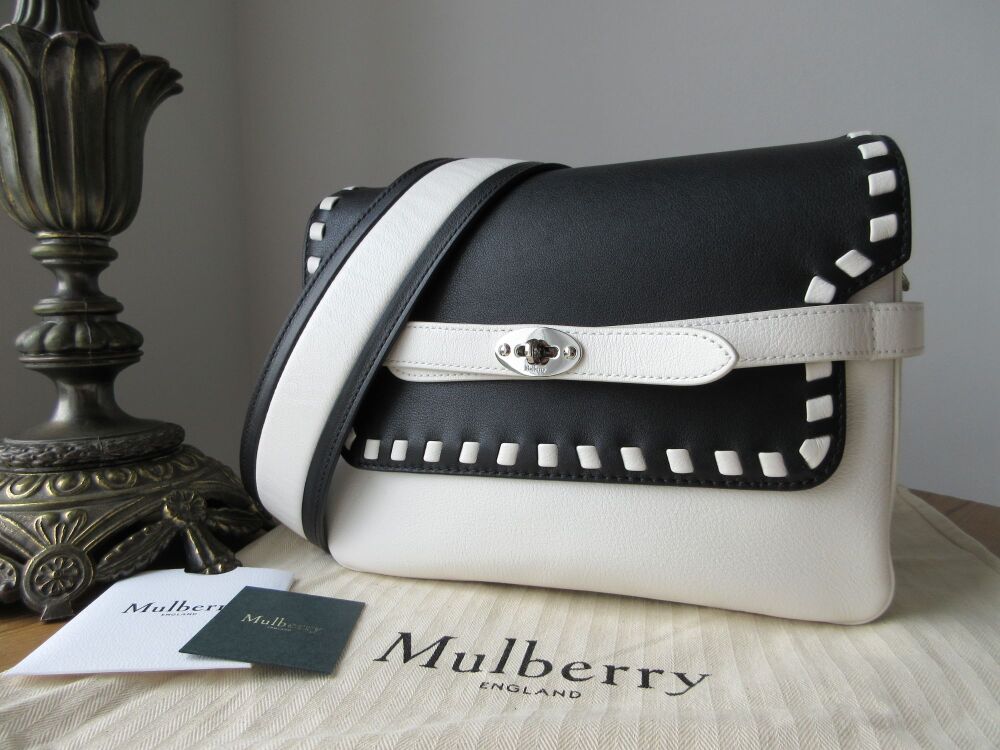 Mulberry Belted Bayswater Satchel in Black &amp; White Monochrome Whipstitch Si