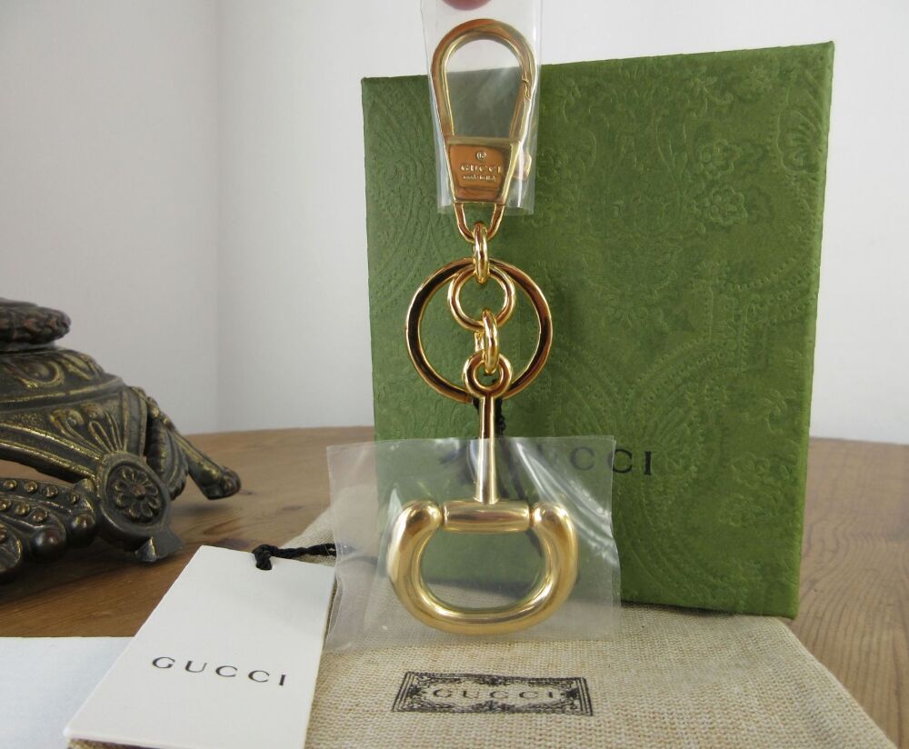 Gucci Horsebit Keyring Bag Charm in Shiny Goldtone New