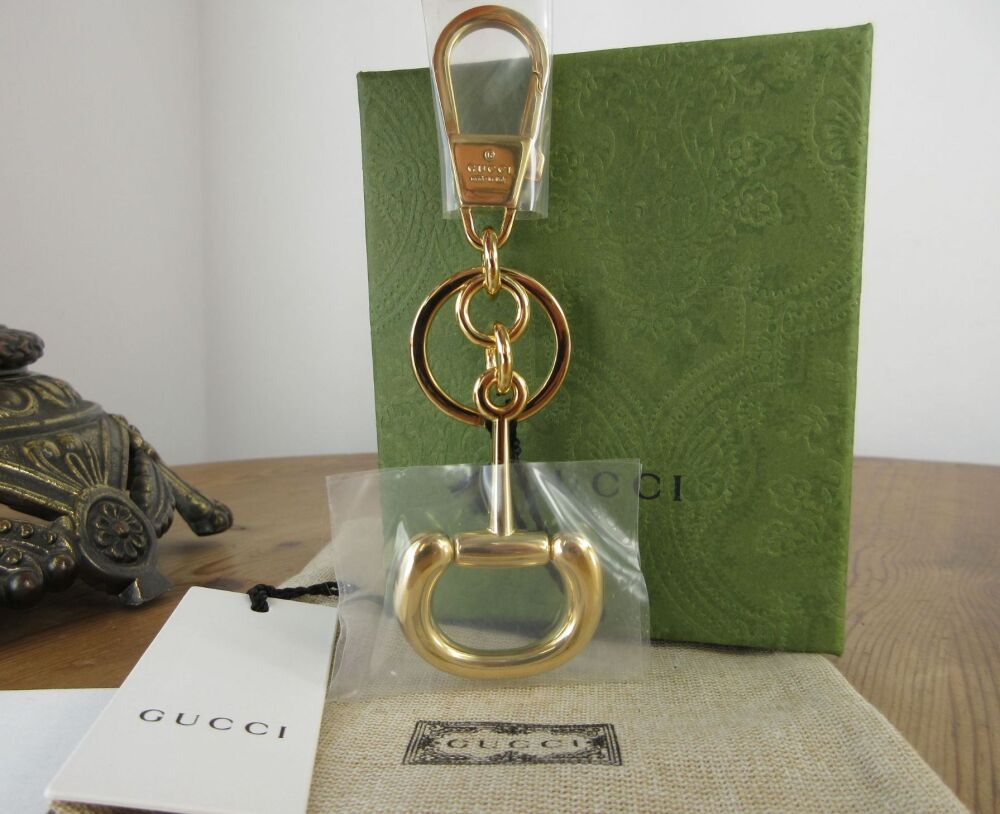 Gucci Horsebit Keyring Bag Charm in Shiny Goldtone - New*
