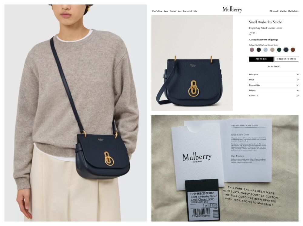 Mulberry Small Amberley Satchel in Night Sky Small Classic Grain