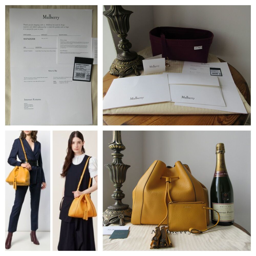 Mulberry Small Millie Tote in Deep Amber Heavy Grain with Felt Liner