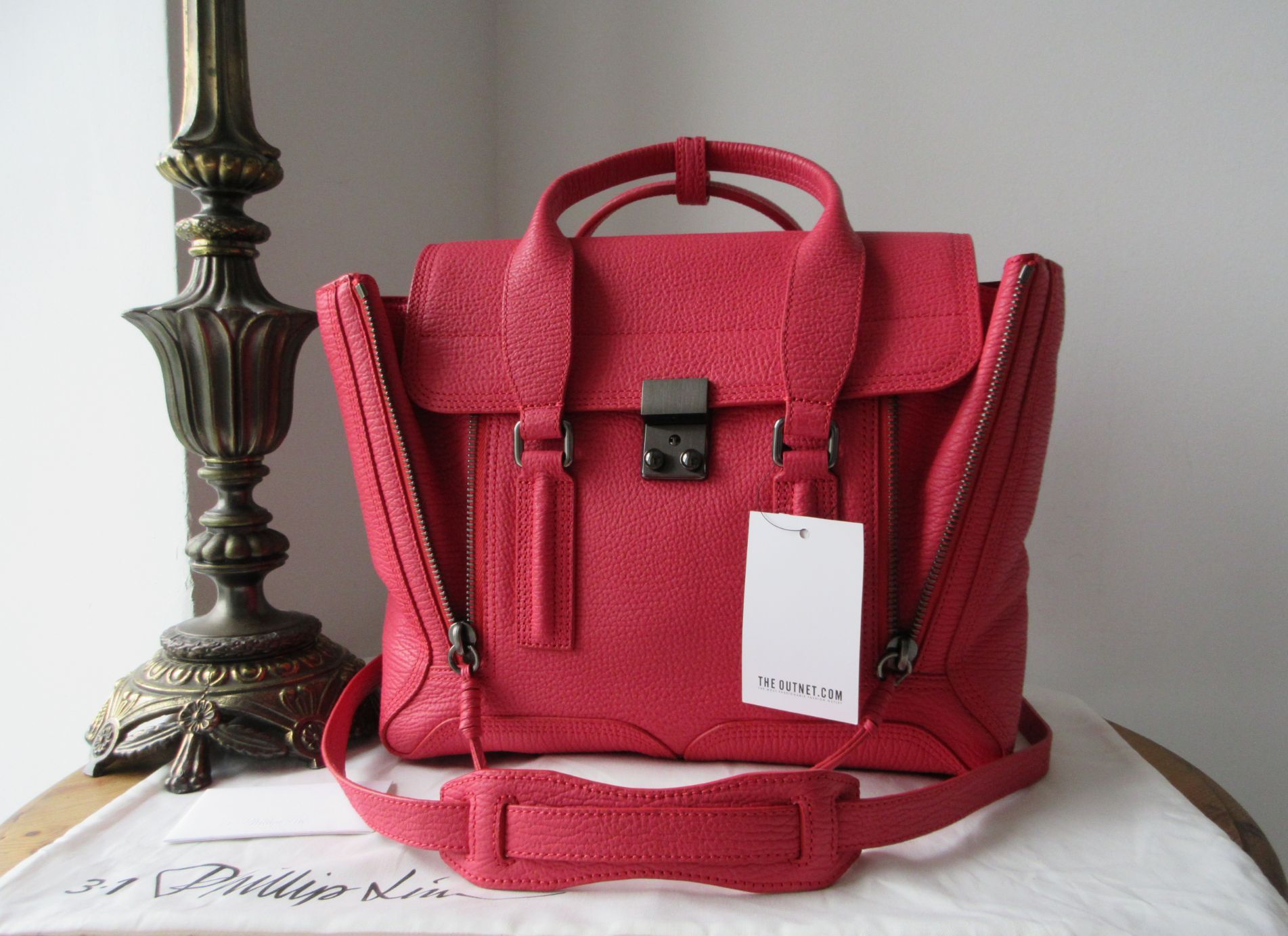 3.1 Phillip Lim Pashli Medium Satchel in Raspberry Shark Embossed Calfksin