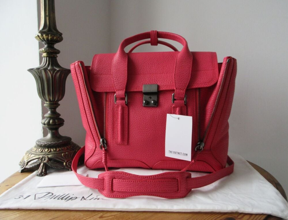 3.1 Phillip Lim Pashli Medium Satchel in Raspberry Shark Embossed Calfksin 