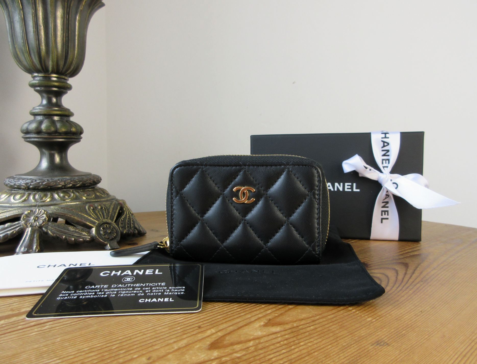 Chanel Classic Small Zipped Coin Purse in Black Lambskin
