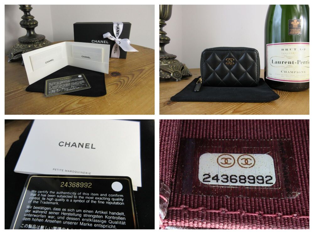 Chanel Classic Small Zipped Coin Card Purse in Black Lambskin with Shiny Gold Hardware