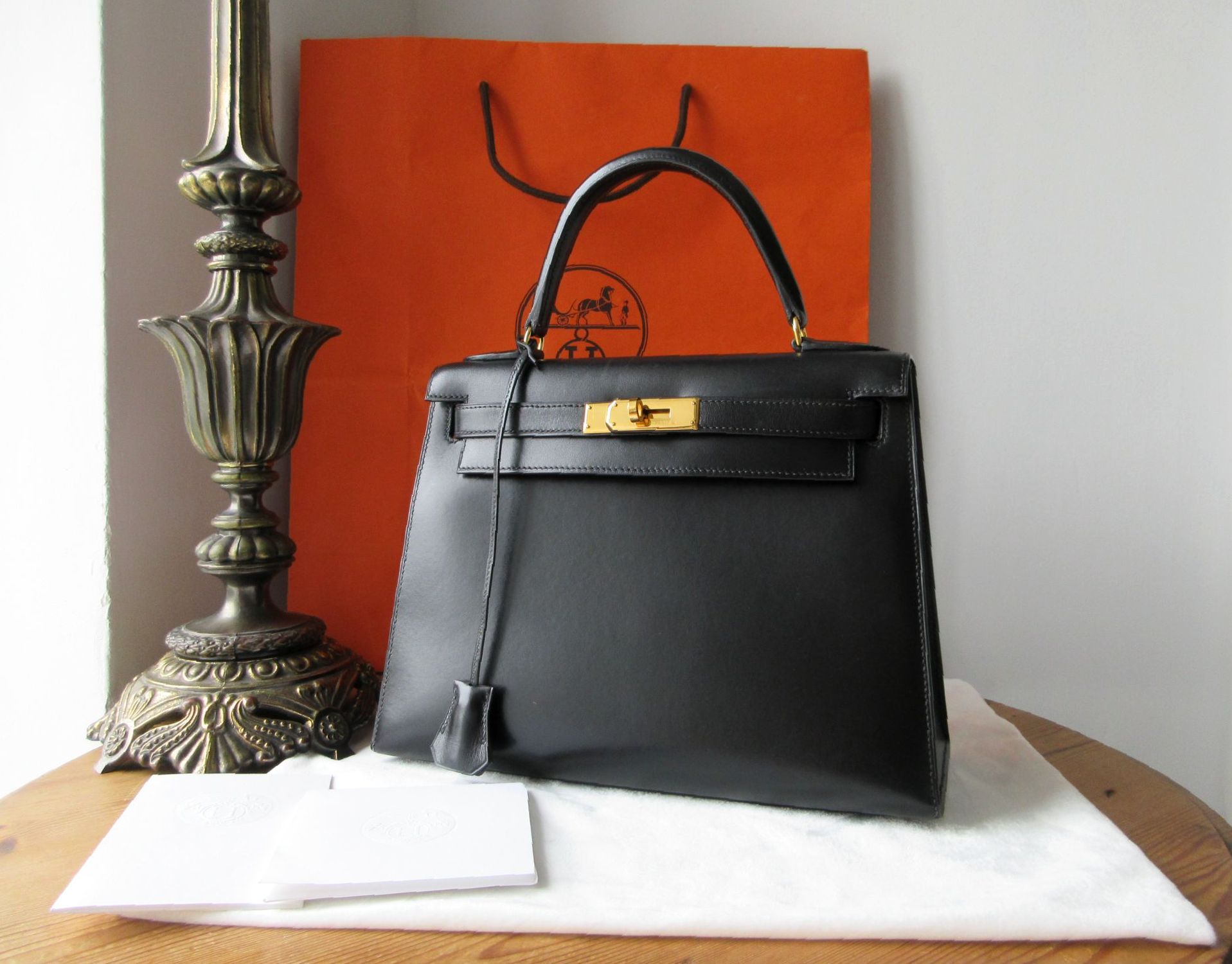 HermÃ©s Kelly Sellier 28 in Black Box Leather with Gold Hardware