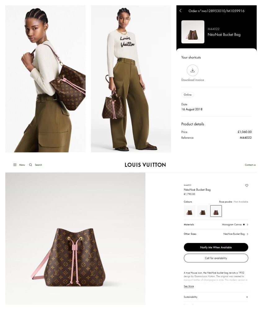 Louis Vuitton NéoNoé Neo Noe in Monogram Rose Poudre