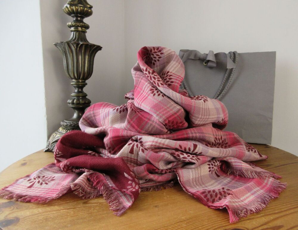 Mulberry Heritage Check &amp; Tree Reversible Shawl Scarf Wrap