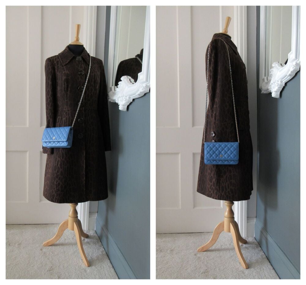 Chanel Classic Wallet on Chain WoC in Blue Jean Quilted Caviar