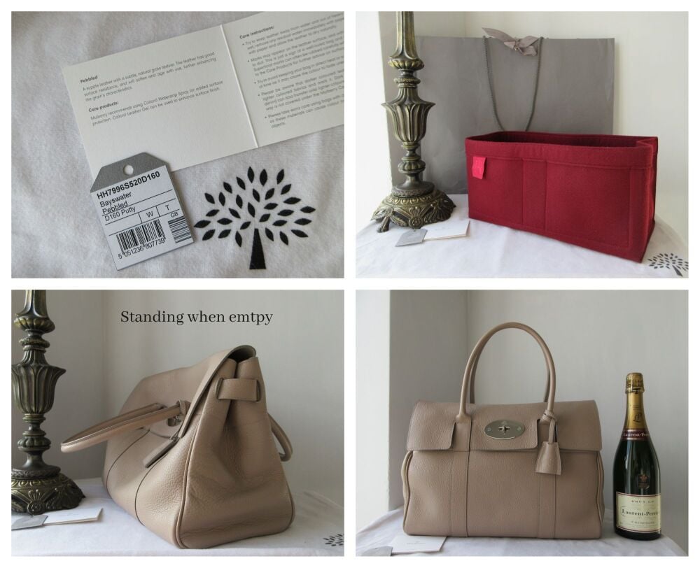 Mulberry Classic Heritage Bayswater in Putty Pebbled Leather with Shiny Silver Nickel Hardware