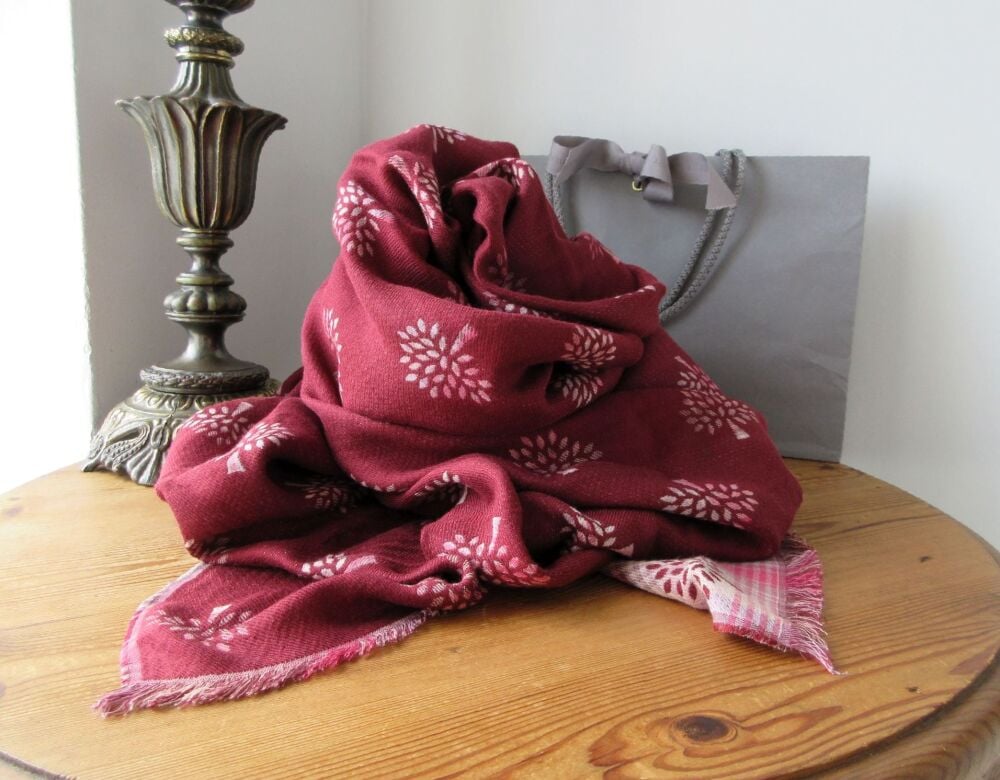 Mulberry Heritage Check & Tree Large Reversible Shawl Scarf Wrap in Burgundy Ancient Tartan