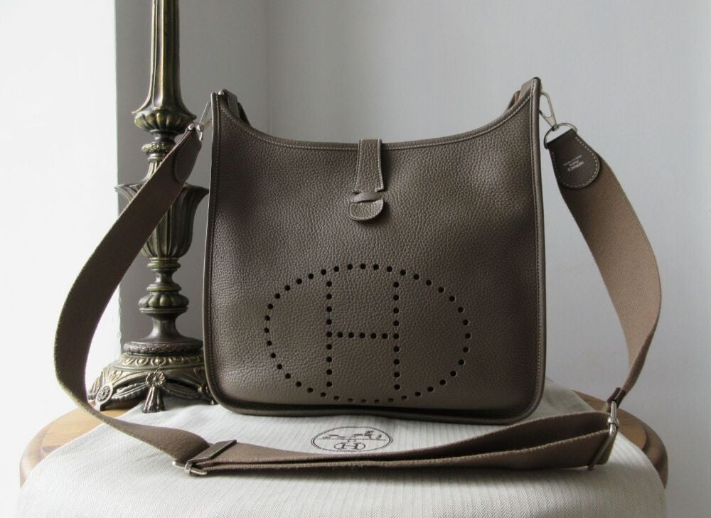Hermés Evelyne III 33 GM in Etoupe Taurillon Clemence with Palladium Hardware