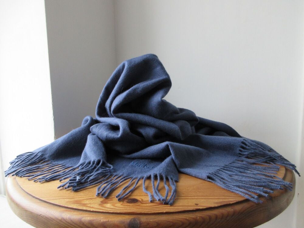 Mulberry Large Fringed Winter Scarf Wrap in Nightfall Blue 100% Lambswool