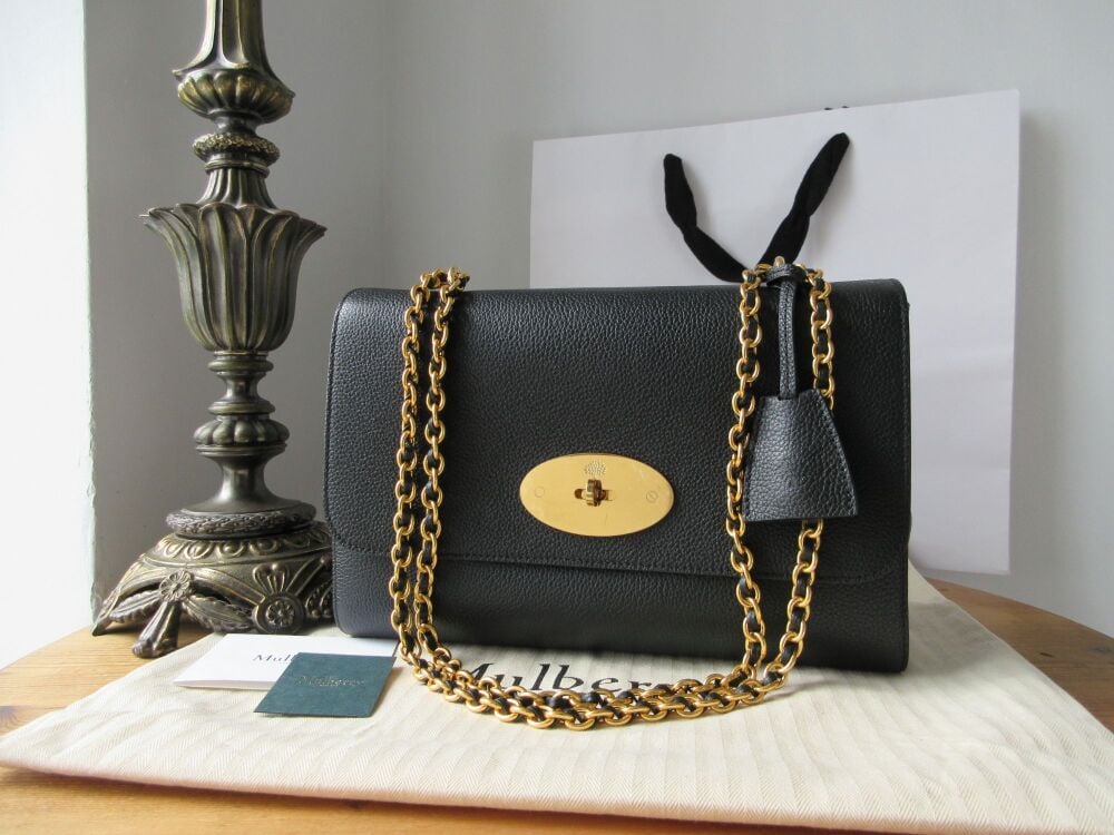 Mulberry Medium Lily in Black Classic Grain Leather with Golden Brass Hardware - As New