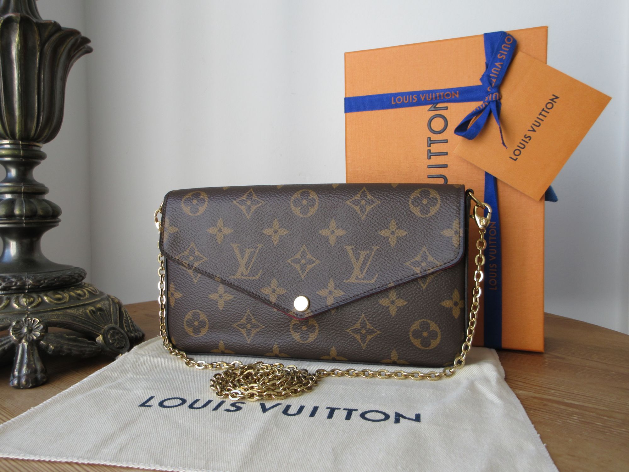 Louis Vuitton FÃ©licie Pochette Chain Shoulder Clutch in Monogram Fuchsia wi