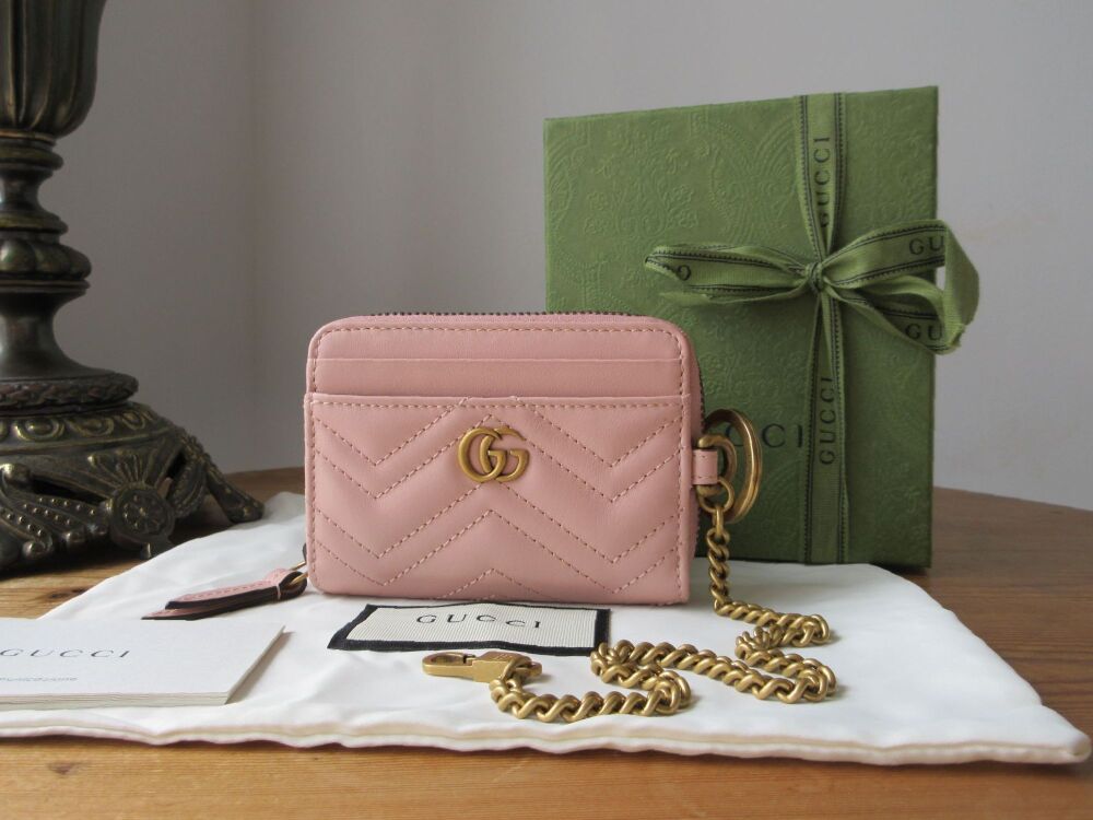 Gucci GG Marmont Mini Wallet on Chain in Pale Pink Matelassé