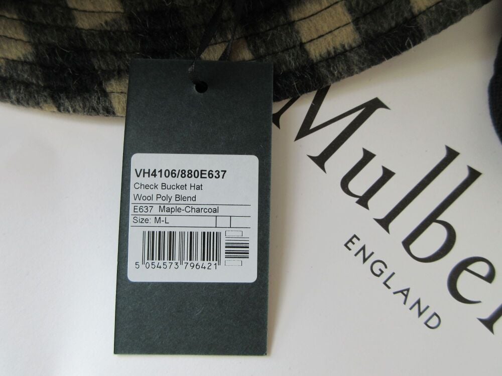Mulberry Wool Blend Bucket Hat in Maple & Charcoal Check - New