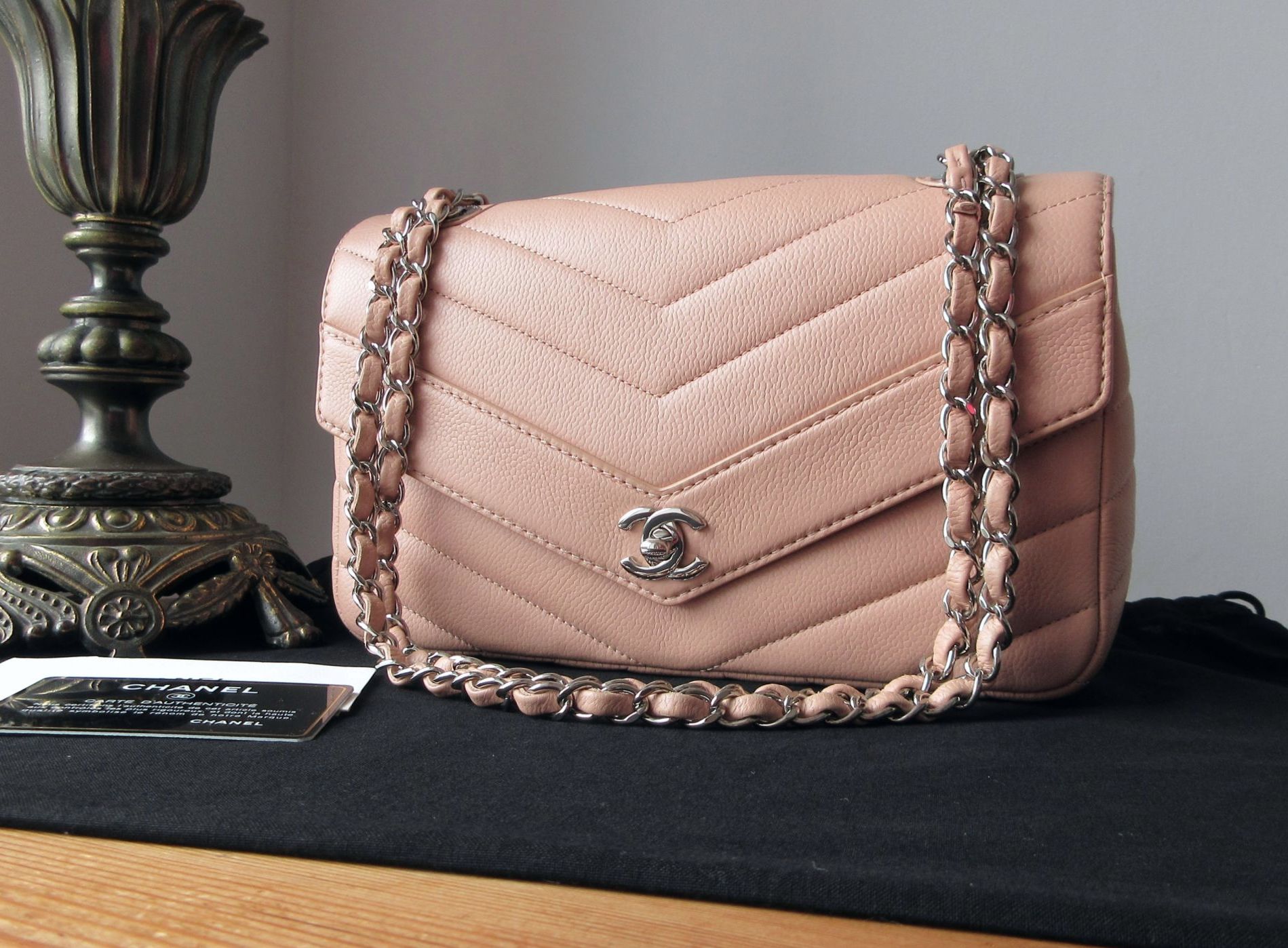 Chanel Chevron Quilted Flap Bag in Pink Grained Calfskin with Shiny Silver