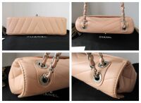 Chanel Chevron Quilted Flap Bag in Pink Grained Calfskin with Shiny Silver 