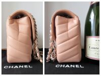 Chanel Chevron Quilted Flap Bag in Pink Grained Calfskin with Shiny Silver 