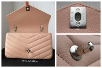Chanel Chevron Quilted Flap Bag in Pink Grained Calfskin with Shiny Silver 