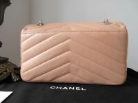 Chanel Chevron Quilted Flap Bag in Pink Grained Calfskin with Shiny Silver 