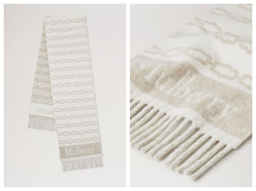 Mulberry Pimlico Chain Reversible Scarf in Chalk & Ecru Lambswool - New*