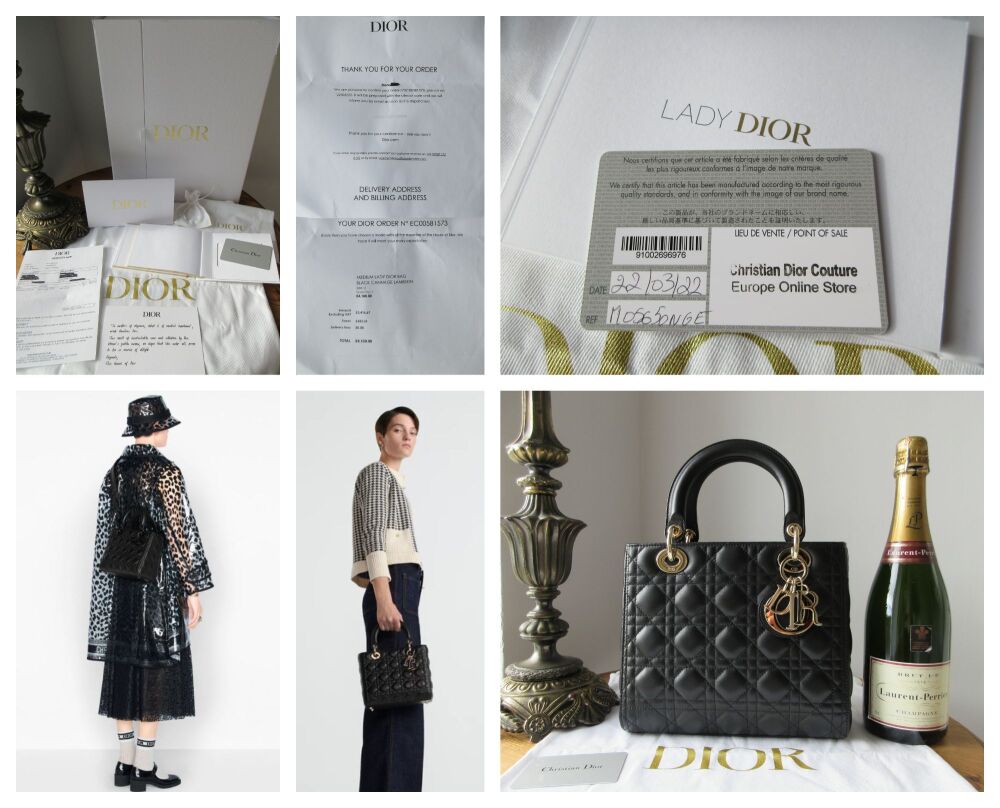 Dior Medium Lady Dior in Black Lambskin Cannage - As New*