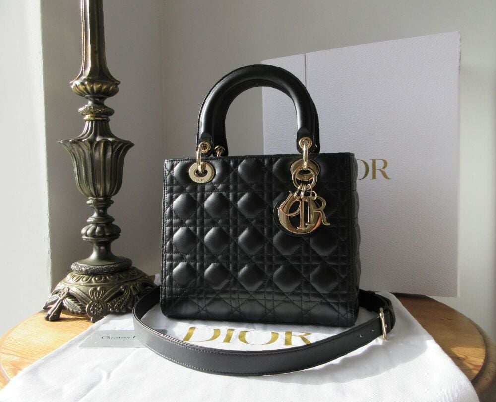 Dior Medium Lady Dior in Black Lambskin Cannage
