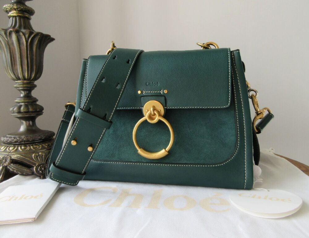 Chloe Tess Small Day Bag Rainforest Green Lambskin &amp; Suede New