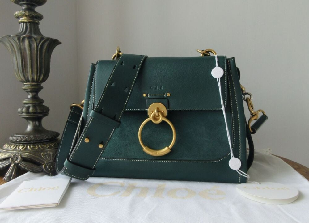 Chloé Tess Small Day Bag Rainforest Green Lambskin & Suede  - New