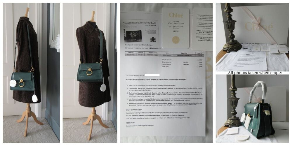 Chloé Tess Small Day Bag in Rainforest Green Lambskin & Suede - New*