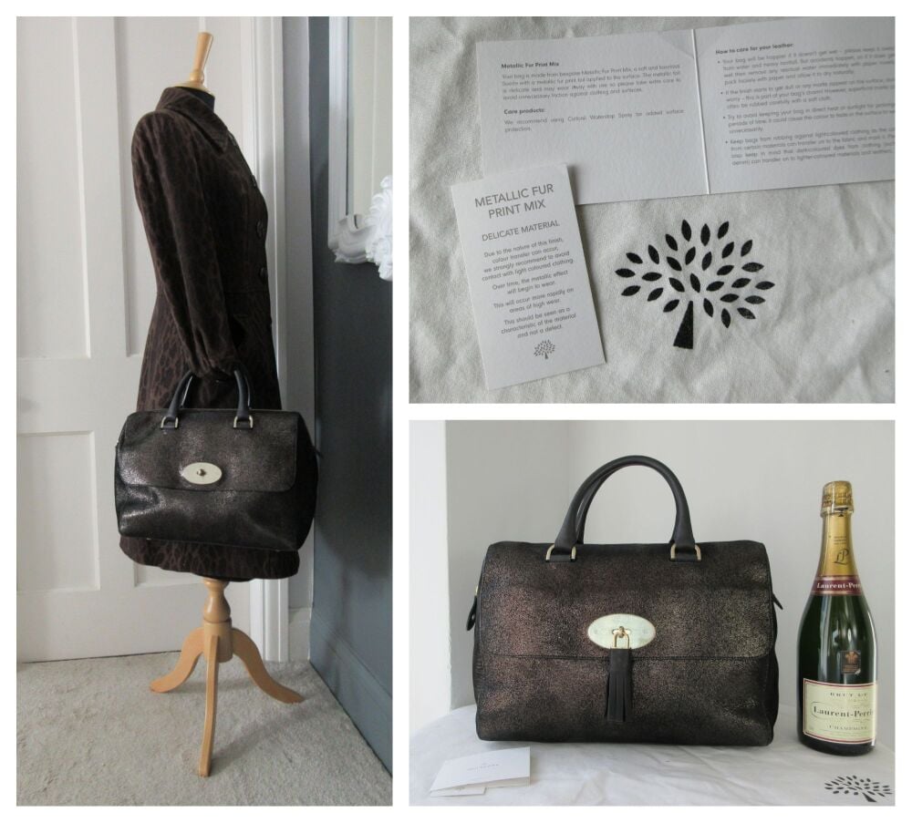 Mulberry Del Rey in Bark Brown Metallic Calf Fur Print Mix Leather