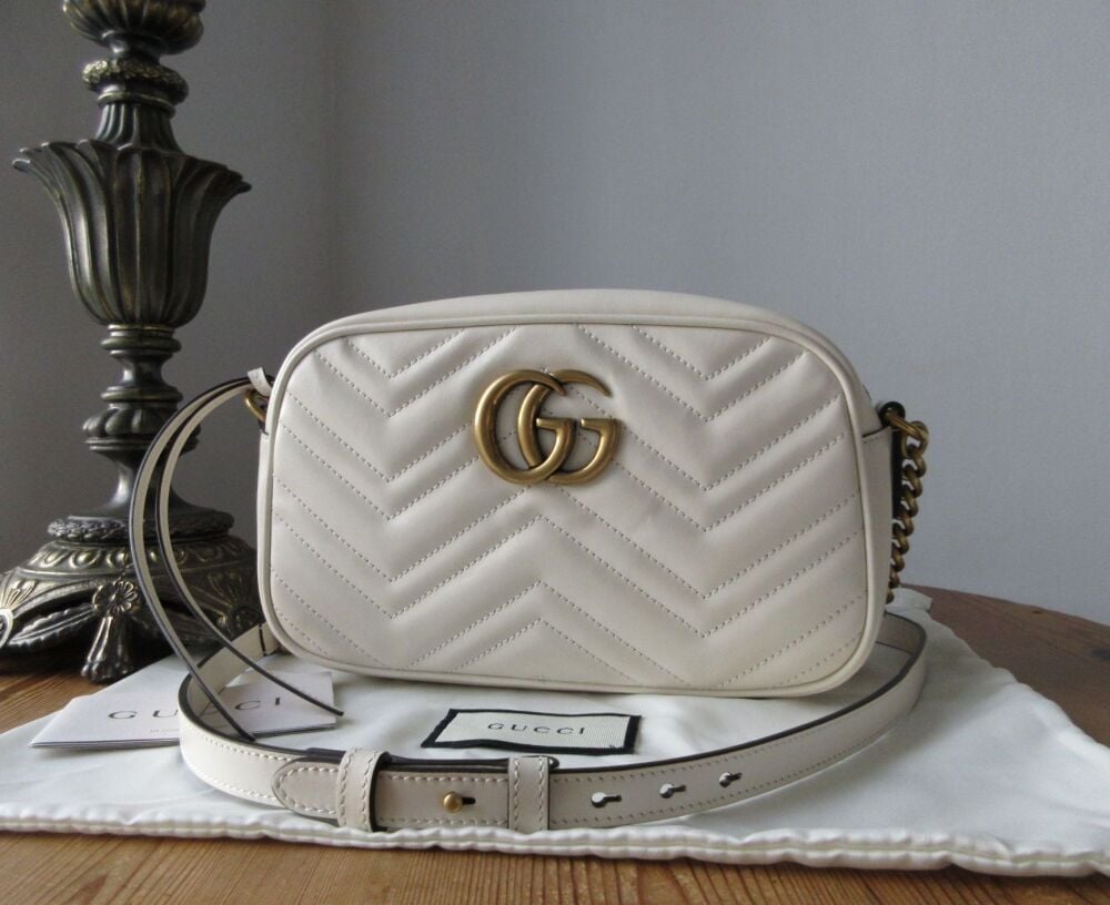 Gucci GG Marmont Small Camera Bag in Mystic White Matelassé Calfskin - New*