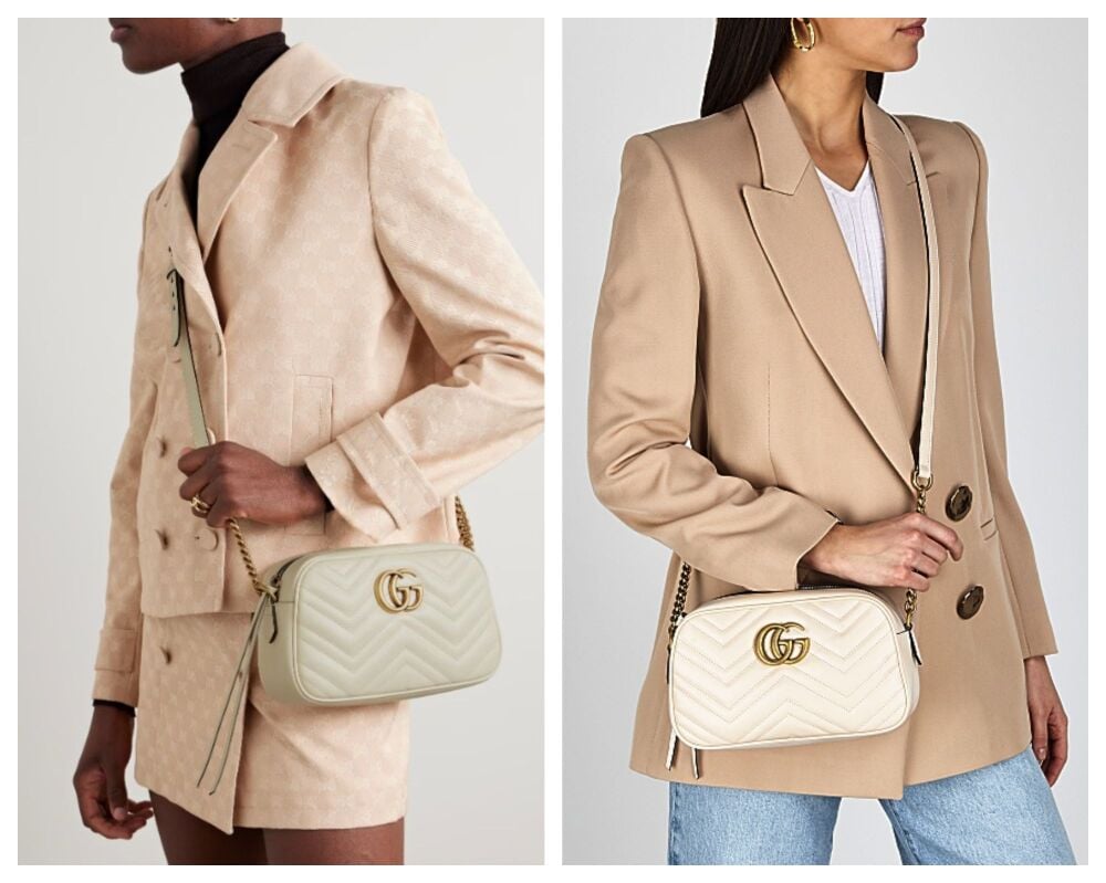 Gucci GG Marmont Small Camera Bag in Mystic White Matelassé Calfskin - New*