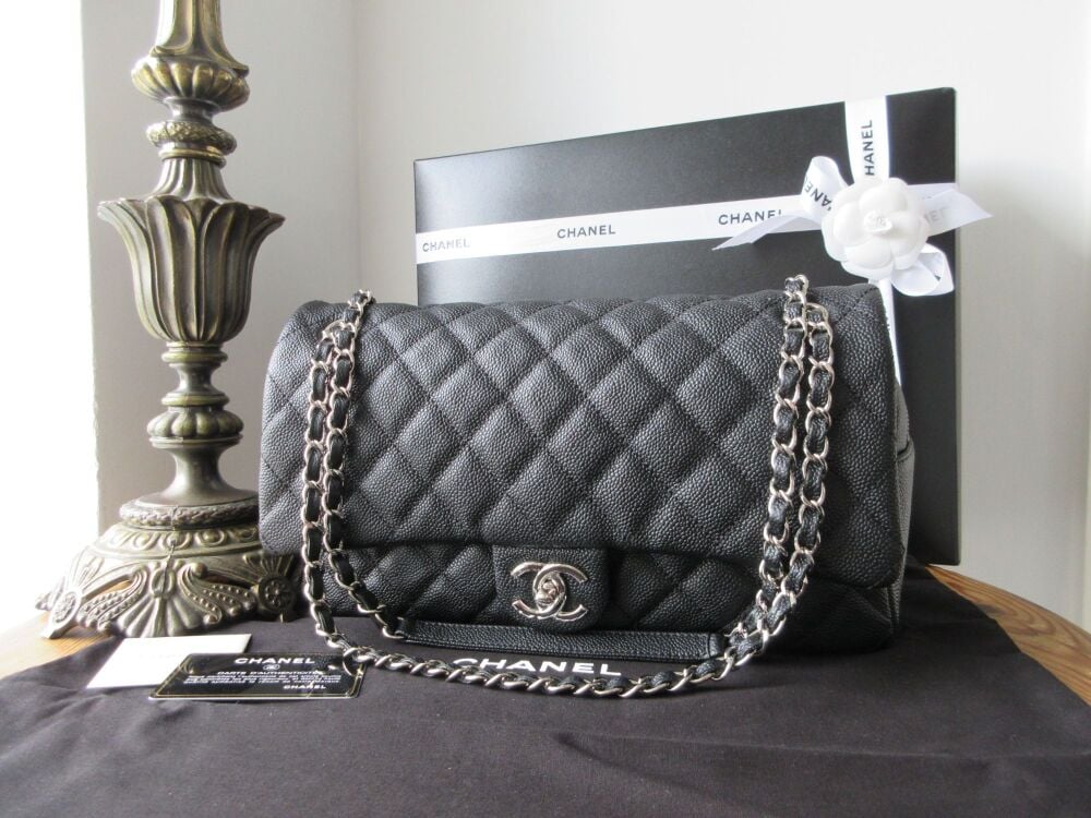 Chanel Casual Journey Large Easy Flap Bag in Black Caviar with Shiny Silver Hardware