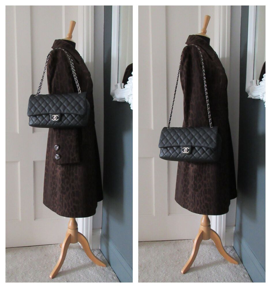 Chanel Casual Journey Large Easy Flap Bag in Black Caviar with Shiny Silver Hardware