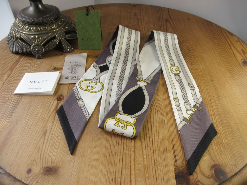 Gucci Equestrian Printed Bandeau Silk Twilly Scarf Ribbon