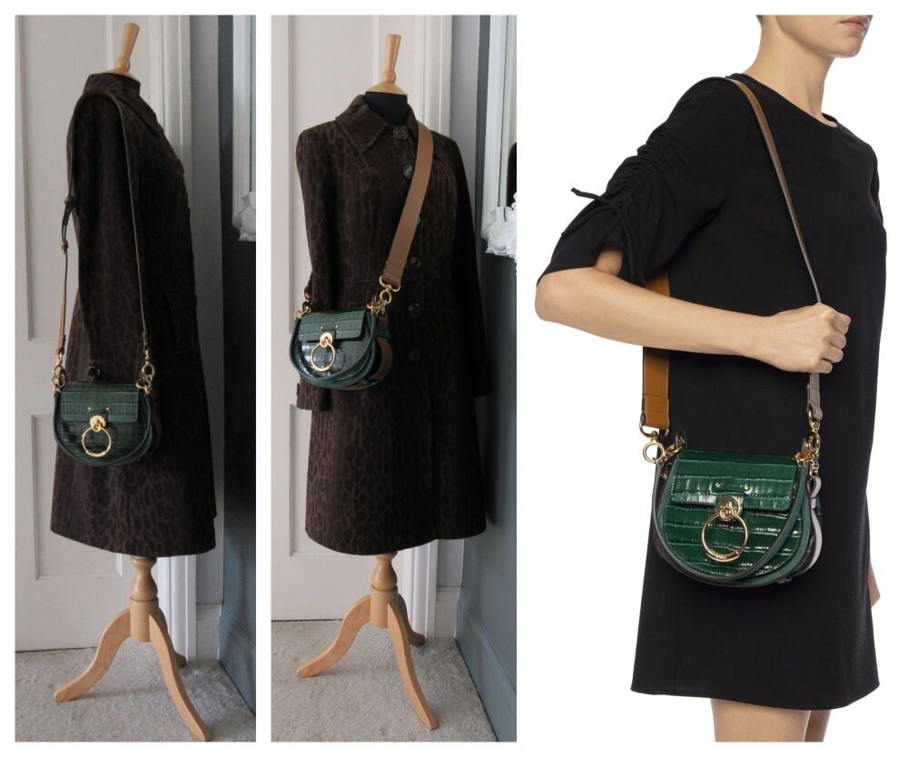 Chloé Tess Small Saddle Bag in Woodsy Green Croc Printed Calfskin