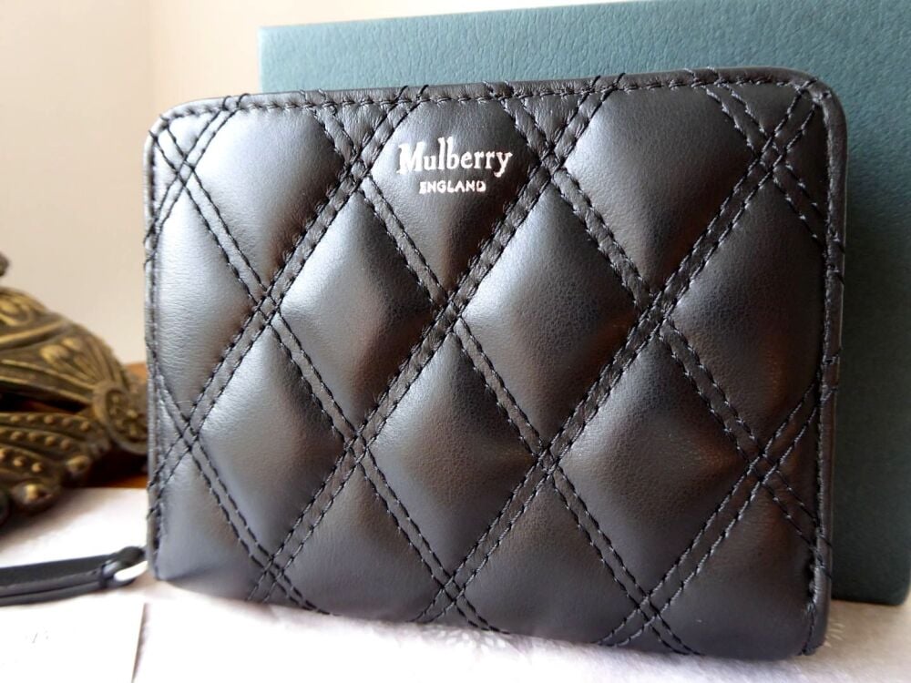 Mulberry Small Zip Around Coin Card Purse in Black Quilted Smooth Calf