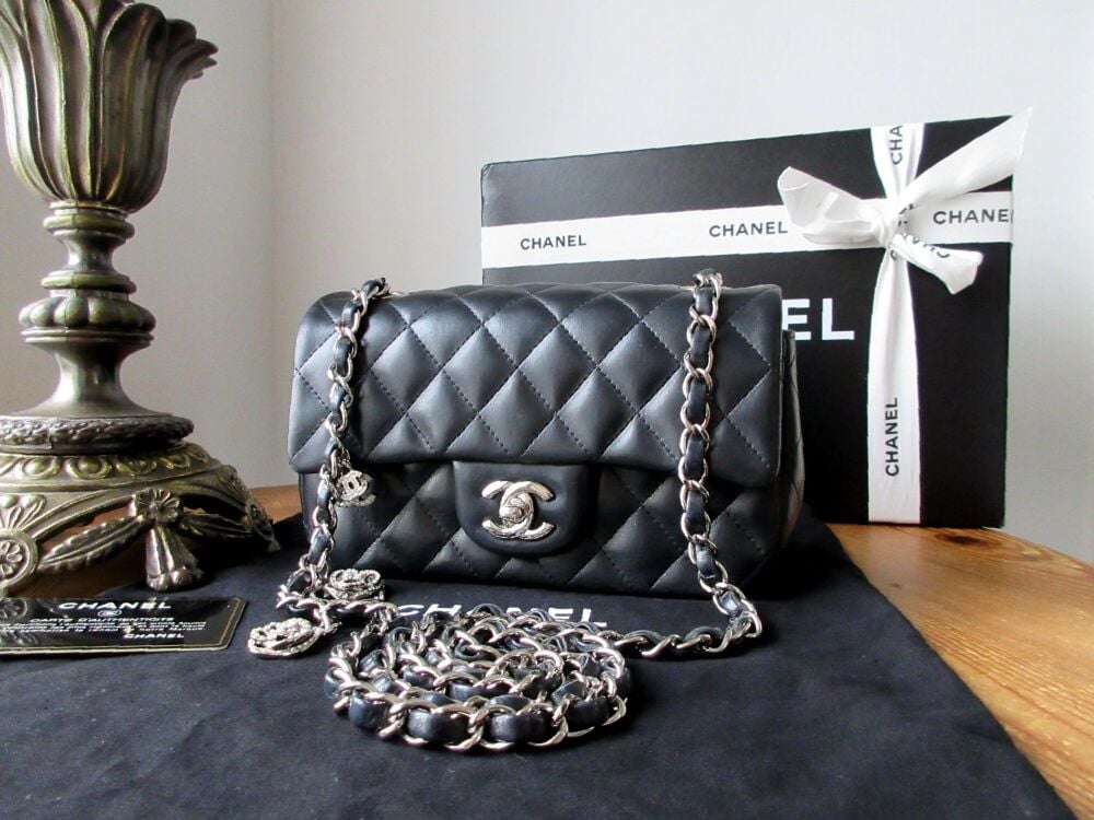 Chanel Valentine Limited Edition Mini Rectangular Flap Bag in Black Lambskin