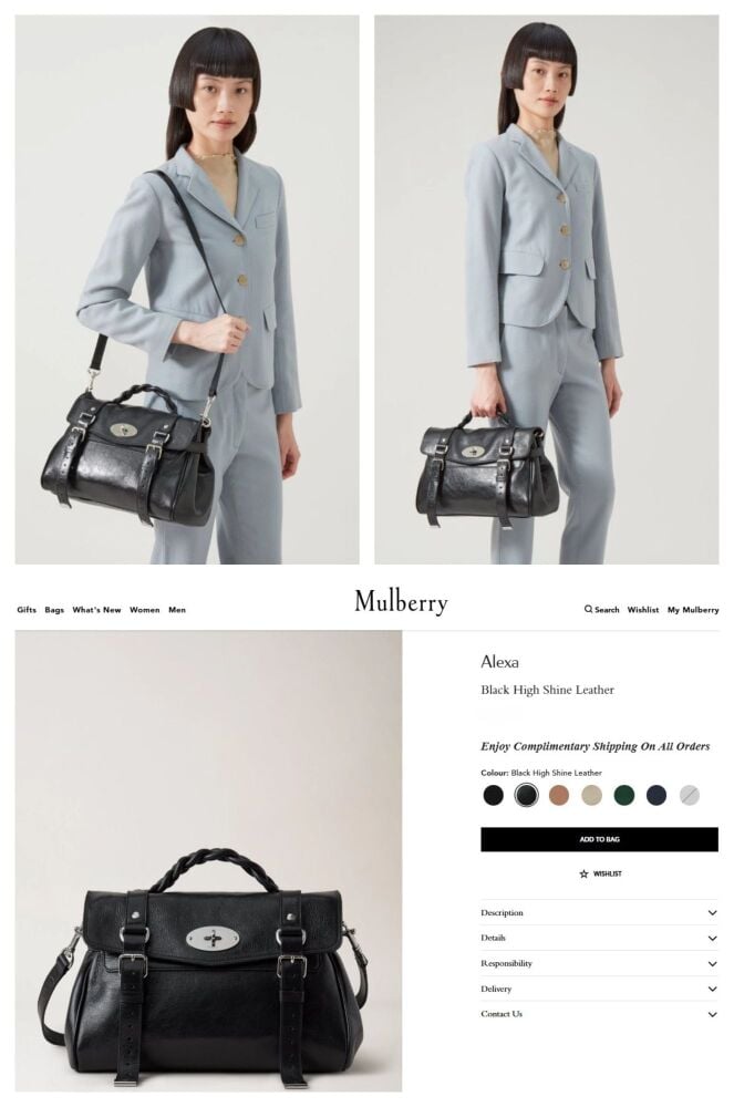 Mulberry Alexa Satchel in Black High Shine Leather with Shiny Silver Hardware - As New*