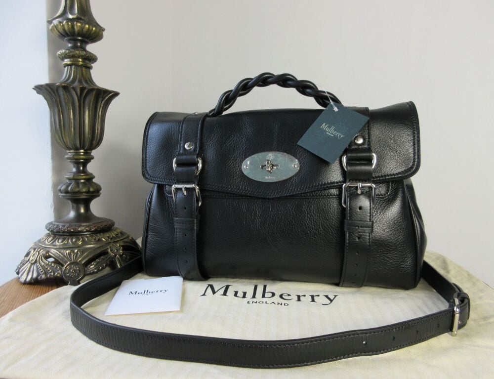 Mulberry Alexa Satchel in Black High Shine Leather with Shiny Silver Hardware - As New*